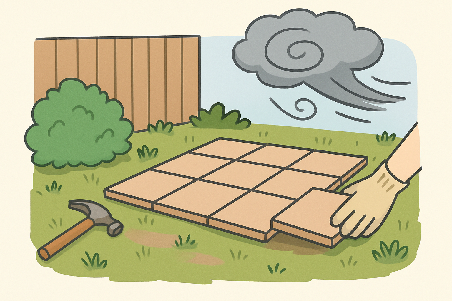 庭にタイルを置くだけ！台風対策も万全な簡単DIY方法